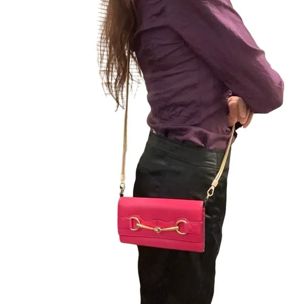 Gucci pink gold horsebit long wallet added gold chain - Picture 14 of 16